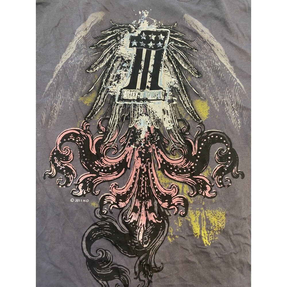 Harley Davidson 2011 Motor City #1 Graphic T-Shirt Women's Size L Charcoal Gray